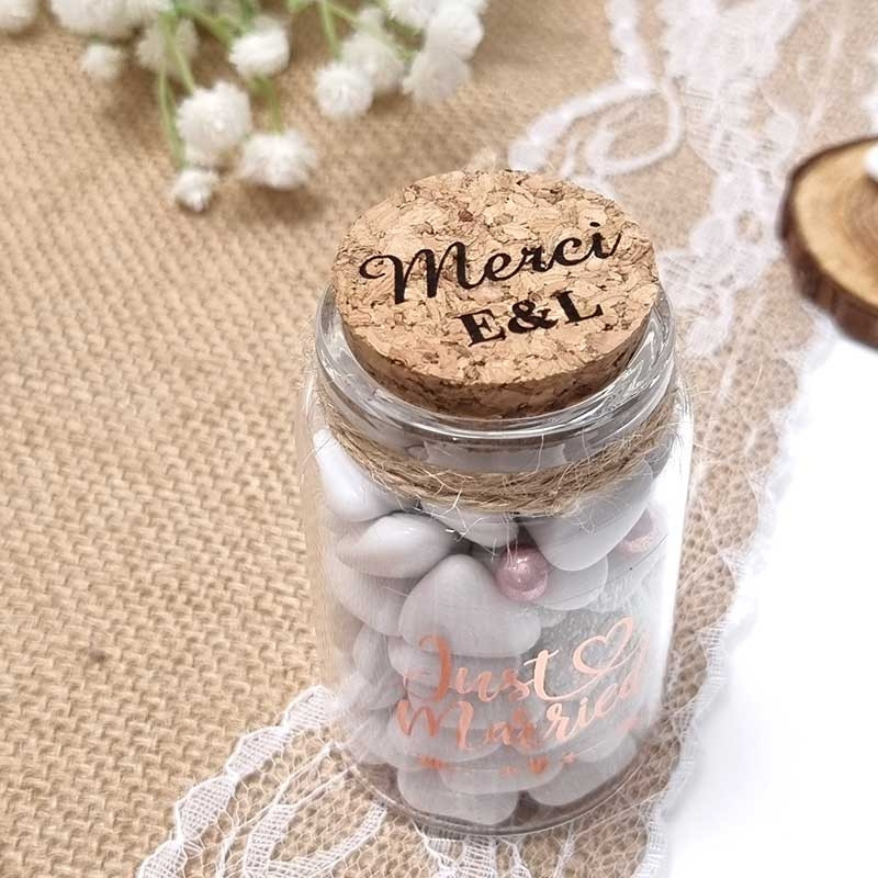 Pot à dragées Just married or avec bouchon personnalisable - Dragées