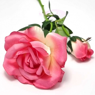 Branche de rose rose avec un bouton (64 cm)