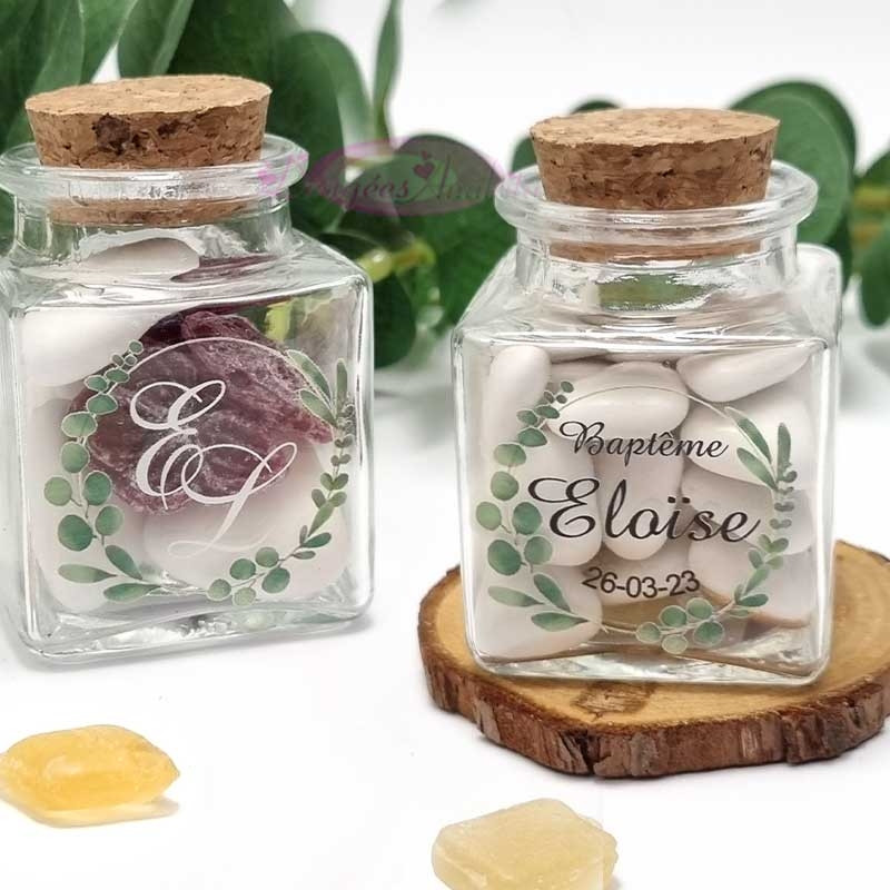 Virsus Lot de 48 boîtes à dragées en verre avec bouchon en liège 15 cm tube éprouvette à dragées, bonbonnières, baptême, mariage