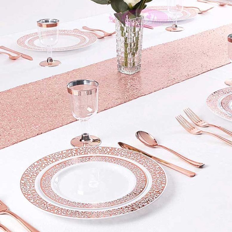 10 assiettes ajourées rose gold rigides réutilisables 23cm