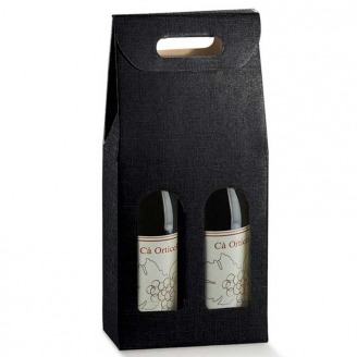 30 Coffrets noires pour 2 Bouteilles de Vin avec ajouré et poignée