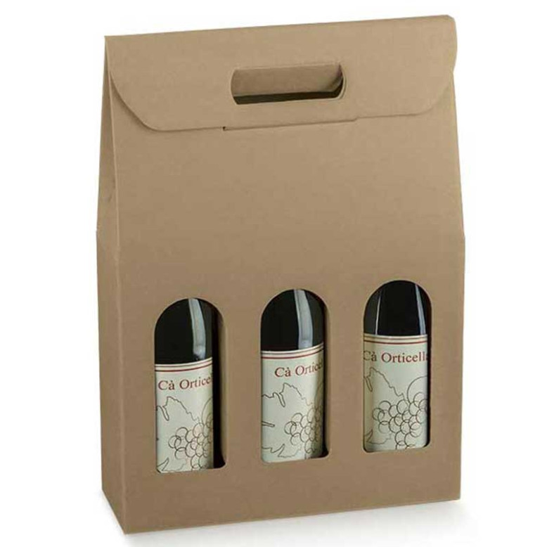 30 Coffrets Kraft pour 3 Bouteilles de Vin ou Champagne avec ajouré et poignée 30 Coffrets Kraft pour 3 Bouteilles de Vin ou Champagne avec ajouré et poignée