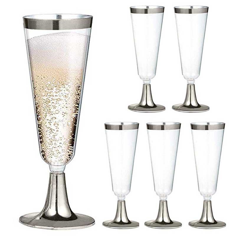 10 Flûtes à Champagne argent effet inox en plastique pas cher - Dragées  Anahita
