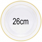 10 grandes assiettes transparentes liséré Or 26cm