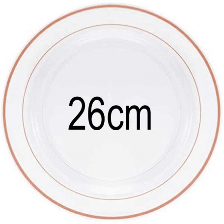 10 grandes assiettes transparentes liséré Rose Gold 26cm
