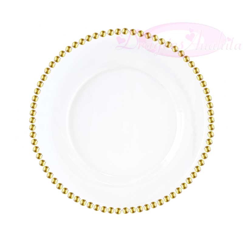 Petite assiette blanche en plastique avec perle Or - Dragées Anahita