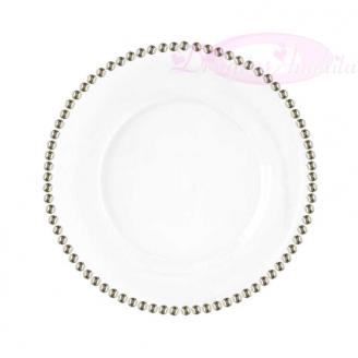 6 petites assiettes Blanche perle Argentées en Plastique