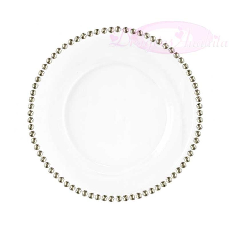 6 petites assiettes Blanche perle Argentées en Plastique 6 petites assiettes Blanche perle Argentées en Plastique