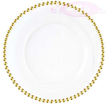6 grandes assiettes Blanche perle Or en Plastique