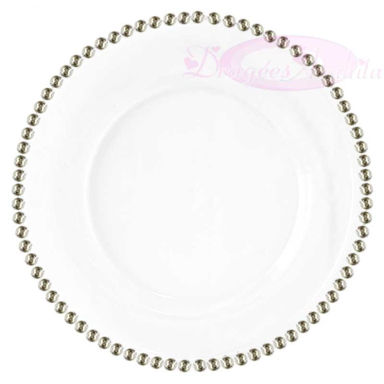 6 grandes assiettes Blanches perle Argentées en Plastique 6 grandes assiettes Blanches perle Argentées en Plastique