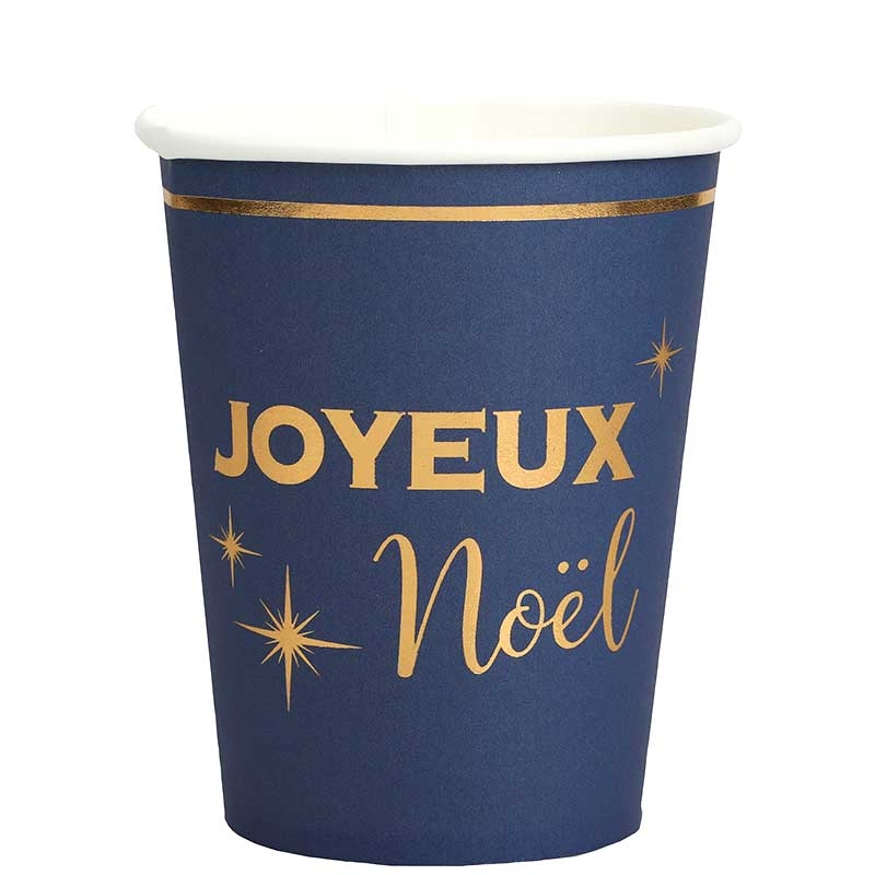 10 Gobelets Joyeux Noël Bleu marine et Or originaux - Dragées Anahita.