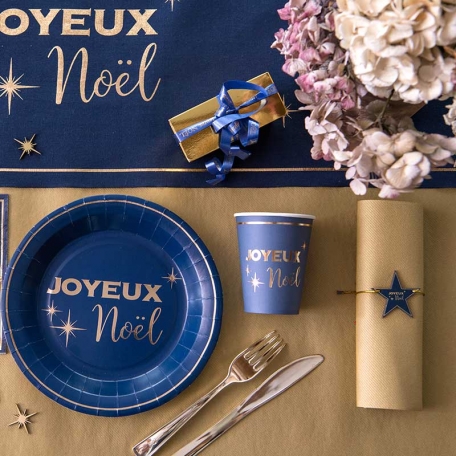 10 Gobelets Joyeux Noël Bleu marine et Or pour une décoration de table originale et élégante.