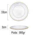 Lot de 6 assiettes en verre avec perle Or