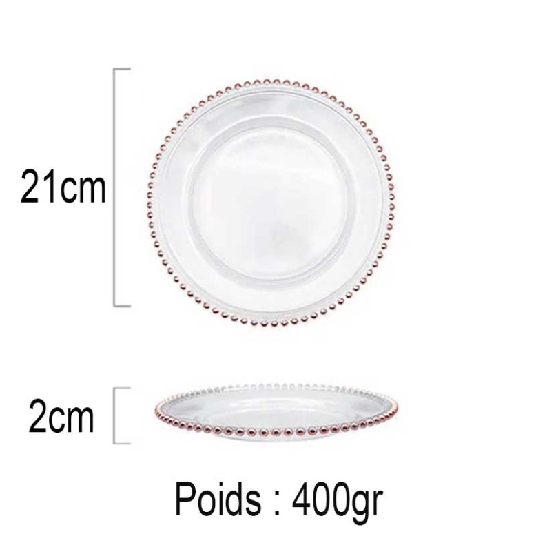 Lot de 6 assiettes en verre pour dessert avec perle Rose Gold Lot de 6 assiettes en verre pour dessert avec perle Rose Gold