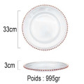 Lot de 6 assiettes en verre avec perle Rose Gold
