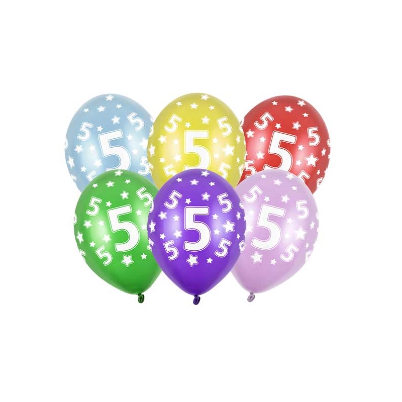 6 ballons Anniversaire 5 ans très colorés et festifs - Dragées Anahita