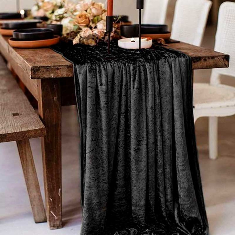 Chemin De Table Feuilles Eucalyptus Noir Gris – Polyester Rectangulaire, Décoration Table Élégante Cuisine & Pique-Nique