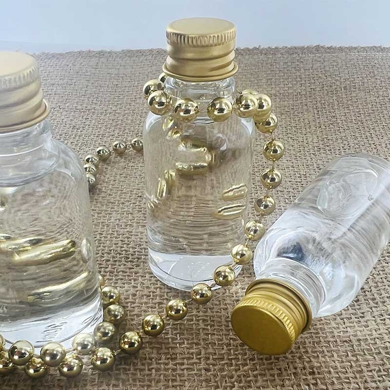 12 Mini bouteilles en verre avec bouchon doré - Dragées Anahita