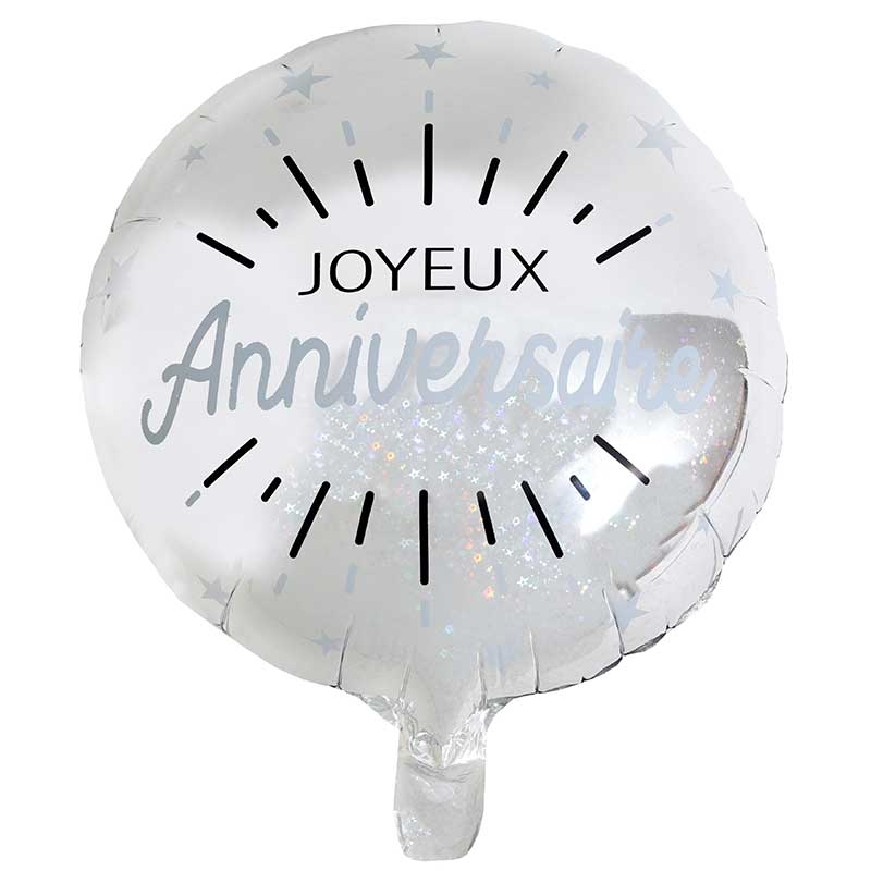 Ballon Mylar Joyeux Anniversaire Blanc & Or