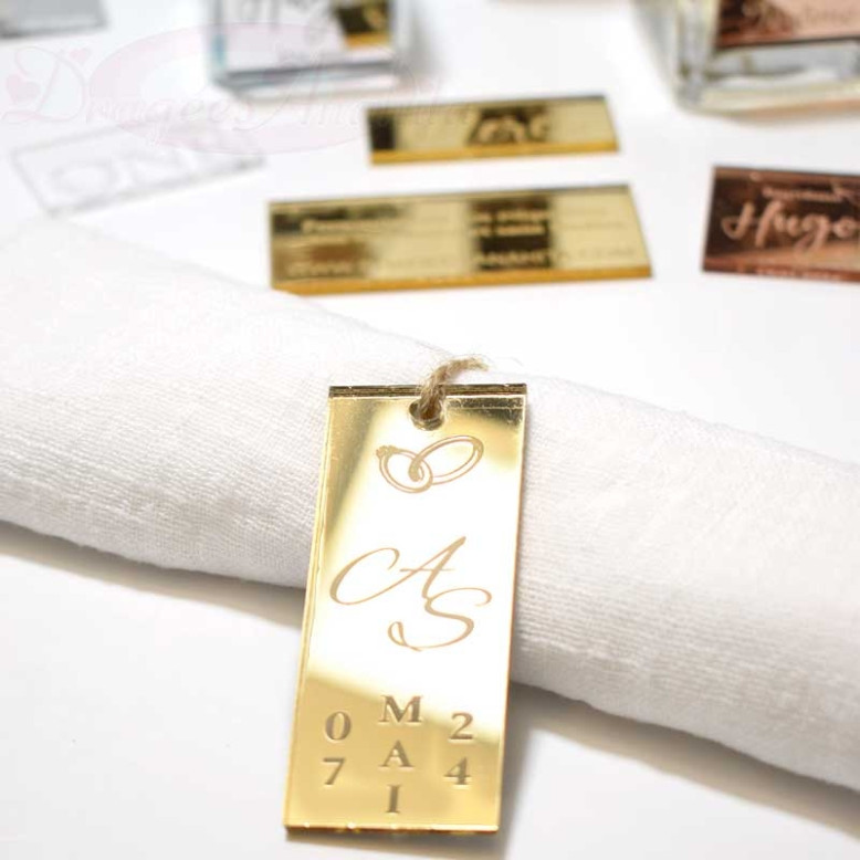 MXN Lot De 100 Étiquettes Miroir Acrylique Personnalisées Gravées - Baptême Mariage Fiançailles - Cadeaux Invités