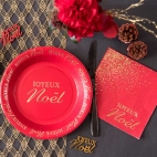 10 serviettes Joyeux Noël rouge et or