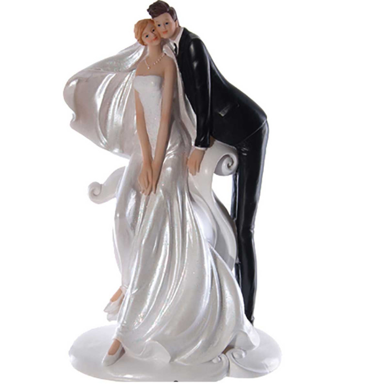 Figurine Mariés Pour Gâteau De Mariage - Résine 16cm - Décoration élégante Avec Bouquet