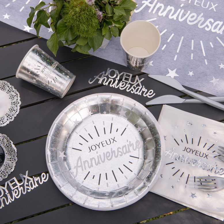 Assiette Anniversaire Argenté lot de 10 Assiette Anniversaire Argenté lot de 10