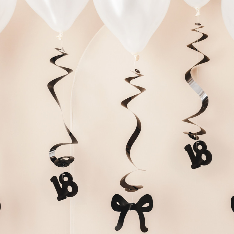 Spirales d'Anniversaire Noires 18 Ans Lot de 5
