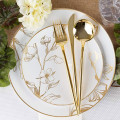 Assiette florale dorée en plastique réutilisable 26 cm pour mariage chic