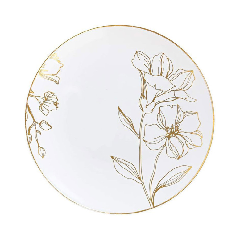 Assiettes dessert florales dorées 19 cm – Mariage chic – Lot de 10