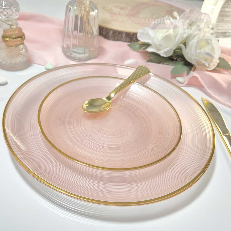 grande assiette rose nude avec liseré or