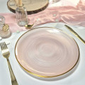 Assiettes Rose Pâle Liseré Or 26 cm – Lot de 10