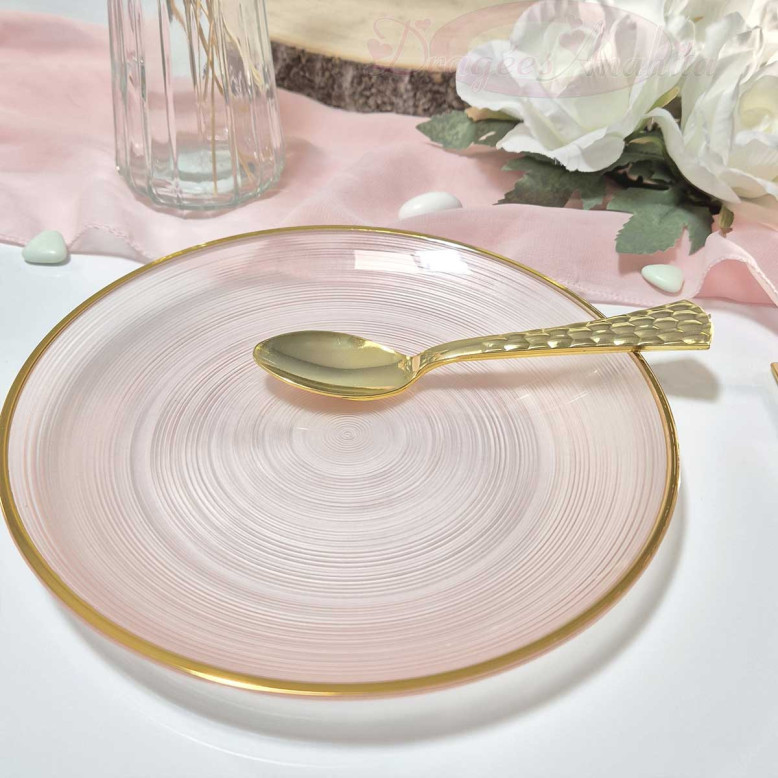 10 Assiettes à Dessert Rose Pâle Liseré Or 19 cm - Dragées Anahita