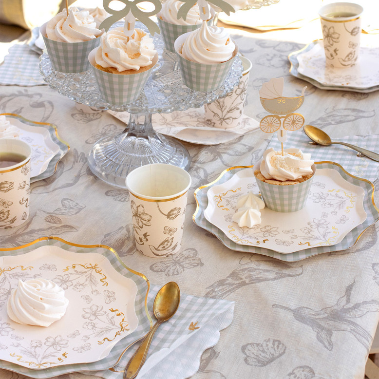 Assiettes en Carton Beige à Fleurs – Lot de 6 - Dragées Anahita