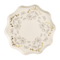Assiettes en Carton Beige à Fleurs et Dorures – Lot de 6