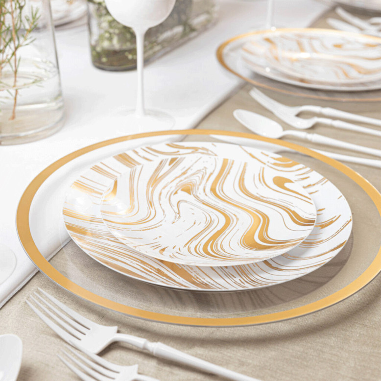 Lot de 12 Assiettes Effet Marbre Doré - Vaisselles Réutilisable - Dragées Anahita Lot de 12 Assiettes Effet Marbre Doré - Vaisselles Réutilisable - Dragées Anahita