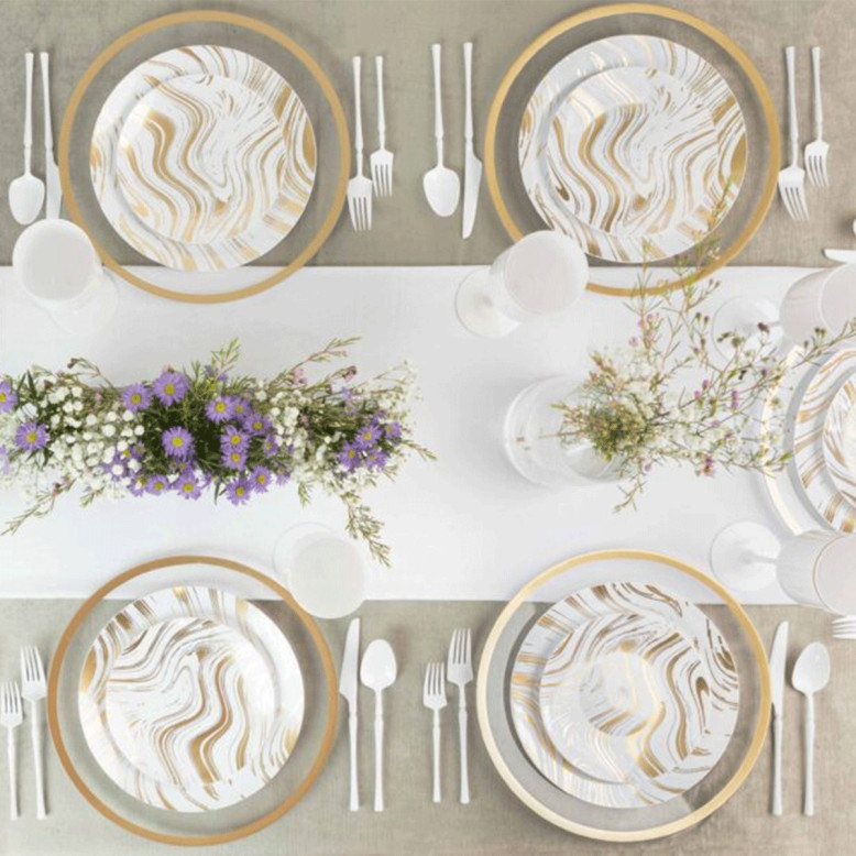 Lot de 12 Assiettes Effet Marbre Doré - Vaisselles Réutilisable - Dragées Anahita Lot de 12 Assiettes Effet Marbre Doré - Vaisselles Réutilisable - Dragées Anahita