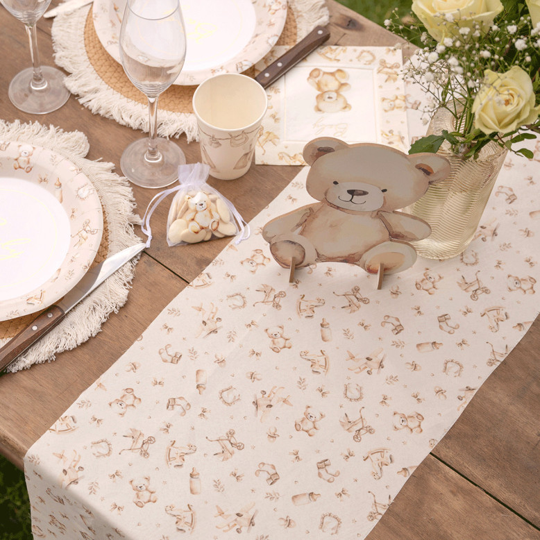 Chemin de table Little Teddy - Déco Baptême Teddy - Dragées Anahita