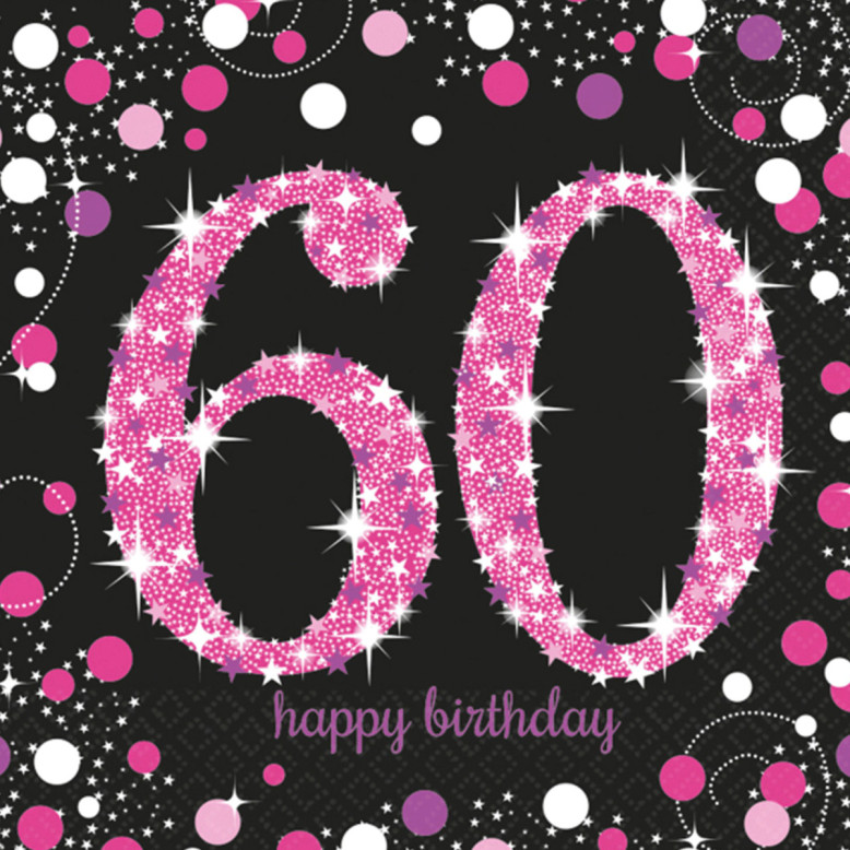 16 serviettes Anniversaire 60 ans noir et fuchsia - Dragées Anahita 16 serviettes Anniversaire 60 ans noir et fuchsia - Dragées Anahita