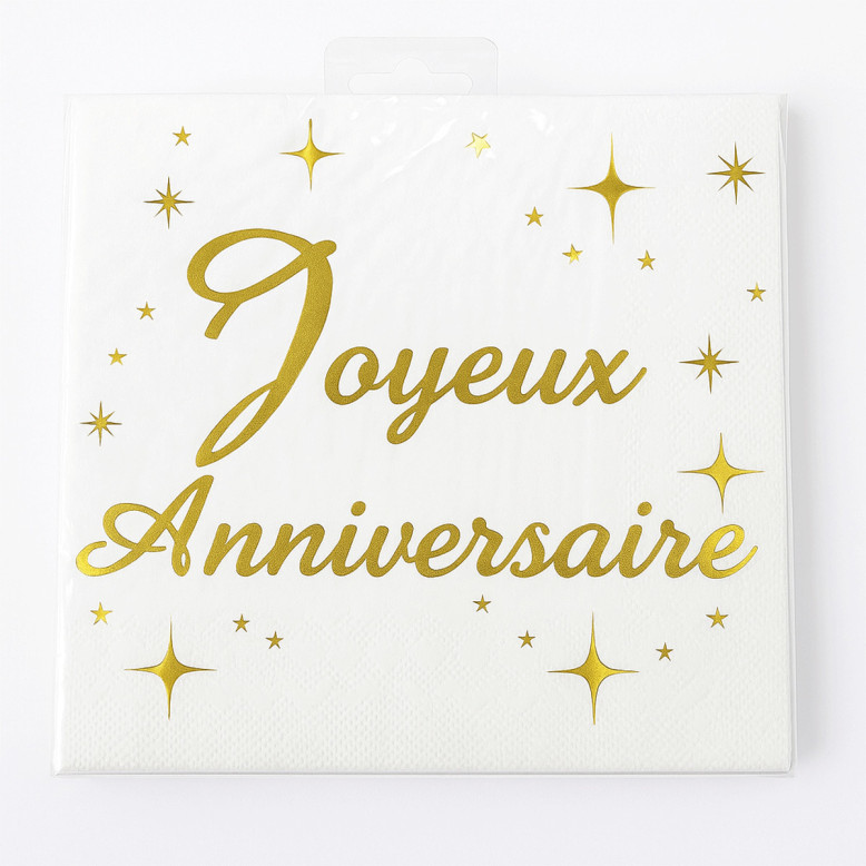 20 serviettes Joyeux Anniversaire blanches - Dragées Anahita