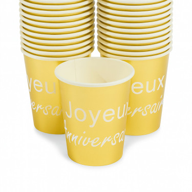 10 Gobelets Joyeux Anniversaire Or chics - Dragées Anahita.
