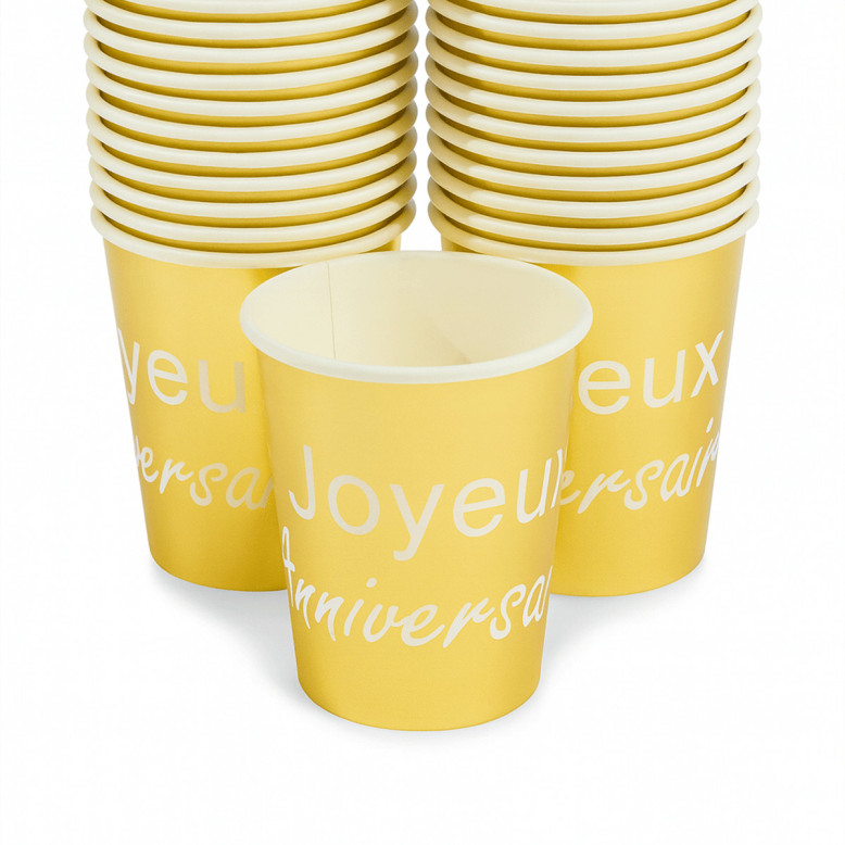 10 Gobelets Joyeux Anniversaire Or chics - Dragées Anahita. 10 Gobelets Joyeux Anniversaire Or chics - Dragées Anahita.