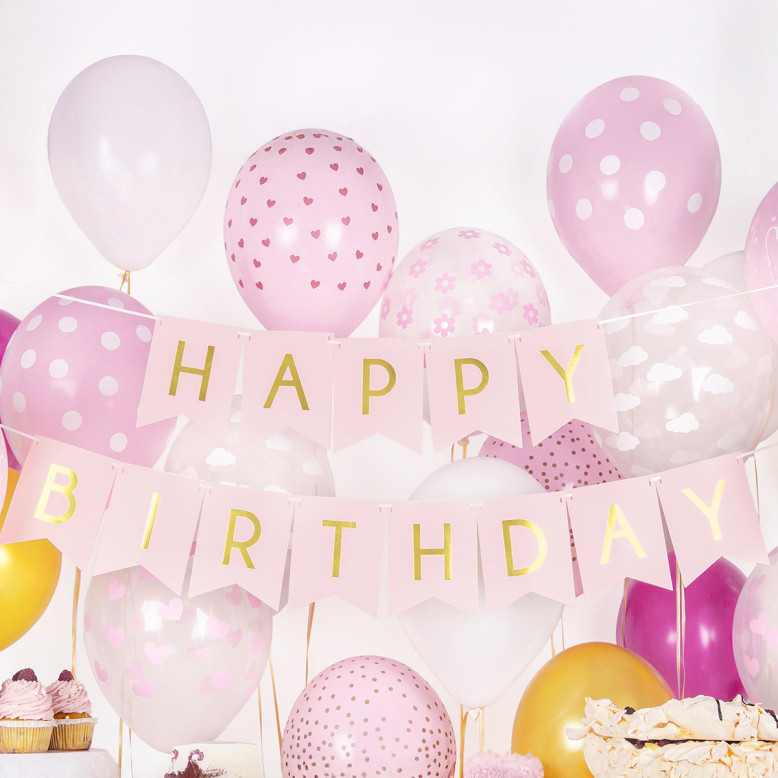 Bannière Happy Birthday Rose Clair