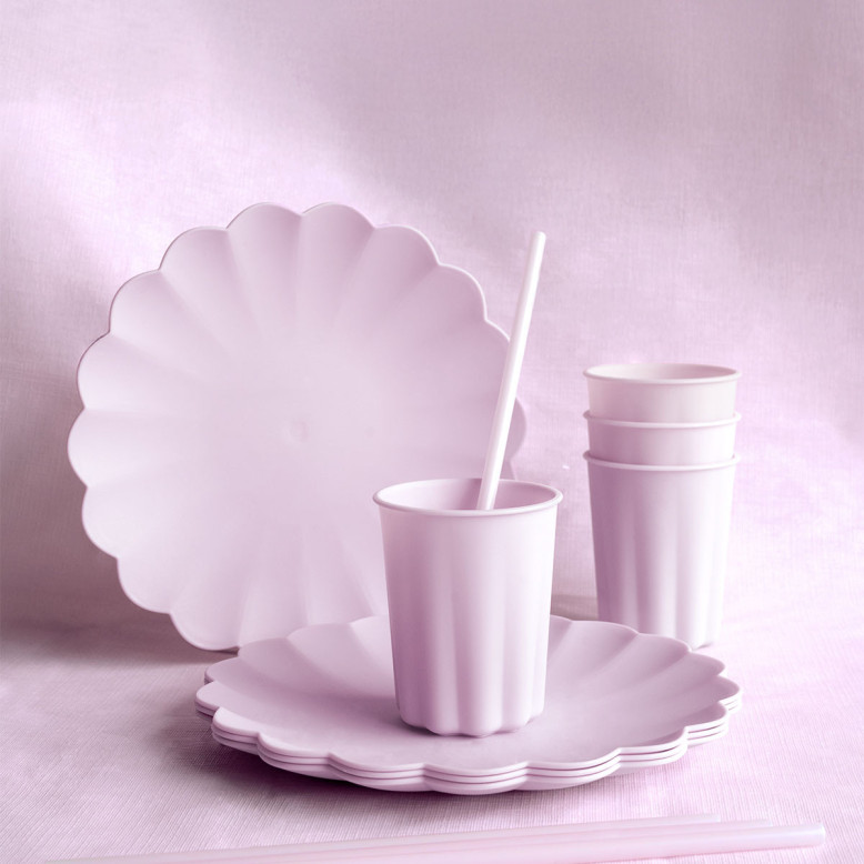 4 Assiettes Réutilisable Lilas à volant - Dragées Anahita 4 Assiettes Réutilisable Lilas à volant - Dragées Anahita