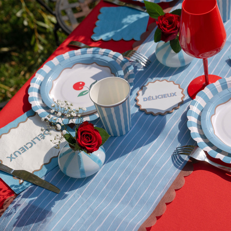 Chemin de Table Rayé Bleu - Mariage Dolce Vita - Dragées Anahita Chemin de Table Rayé Bleu - Mariage Dolce Vita - Dragées Anahita
