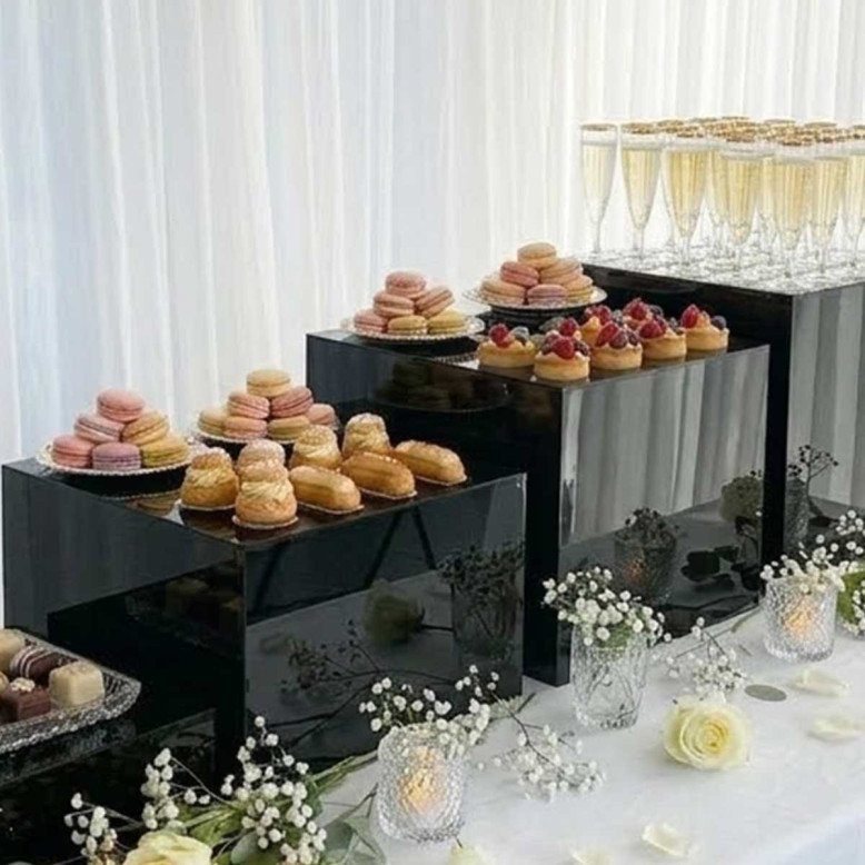 Set 4 Cubes Buffet Acrylique Noir | Présentoirs Gigognes Premium