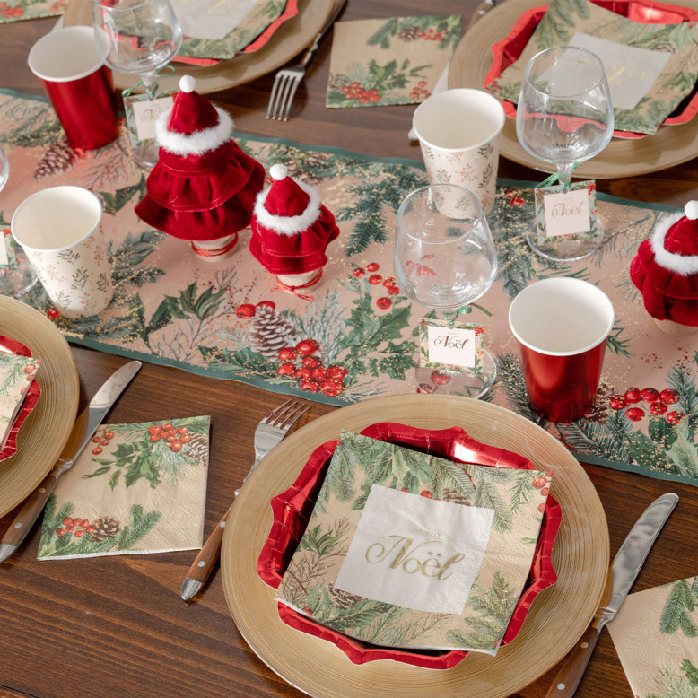 Chemin de Table Noël Boisé Velours - Déco de Noël - Dragées Anahita Chemin de Table Noël Boisé Velours - Déco de Noël - Dragées Anahita