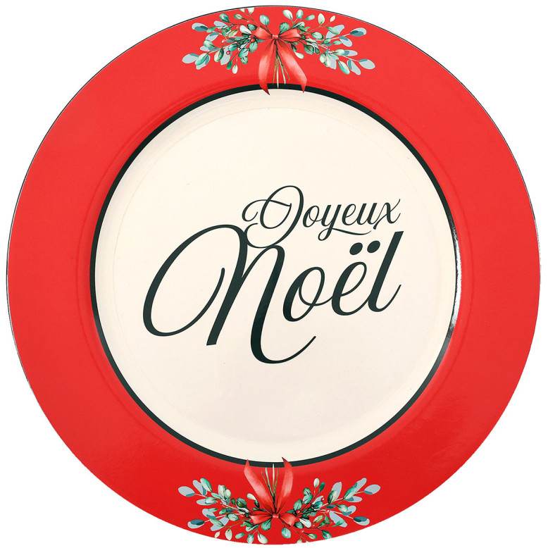 Sous-assiette rouge Joyeux Noël - Déco de Noël - Dragées Anahita Sous-assiette rouge Joyeux Noël - Déco de Noël - Dragées Anahita