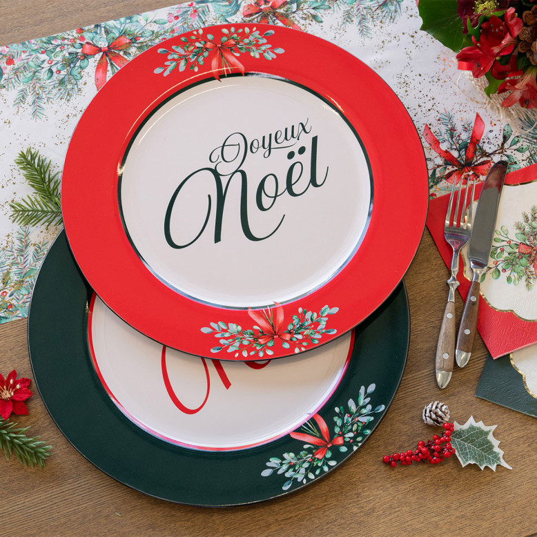 Sous-assiette rouge Joyeux Noël - Déco de Noël - Dragées Anahita Sous-assiette rouge Joyeux Noël - Déco de Noël - Dragées Anahita
