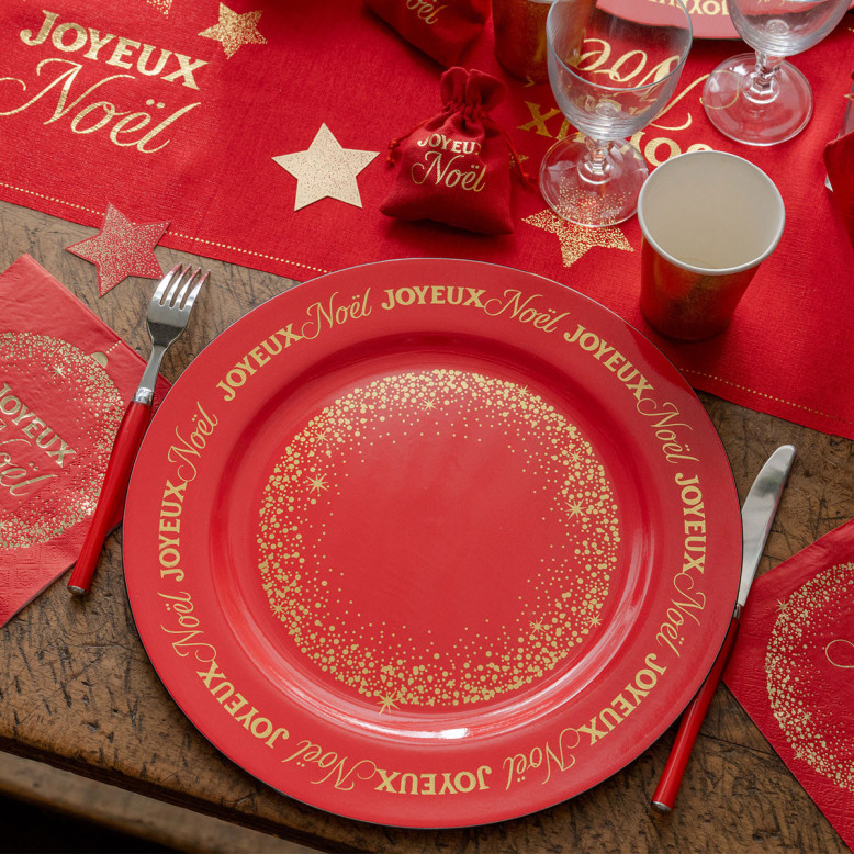Sous-assiette Rouge Joyeux Noël - Vaisselle de Noël - Dragées Anahita Sous-assiette Rouge Joyeux Noël - Vaisselle de Noël - Dragées Anahita